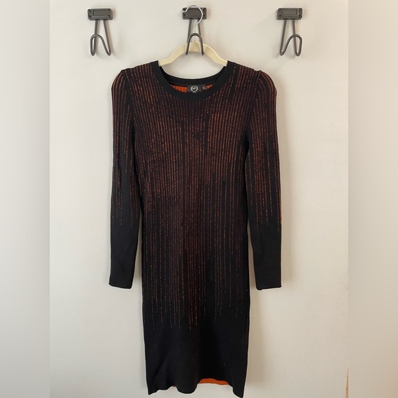 McQ by Alexander McQueen, XS, black and orange ribbed midi longsleeve dress EUC - Picture 10 of 14